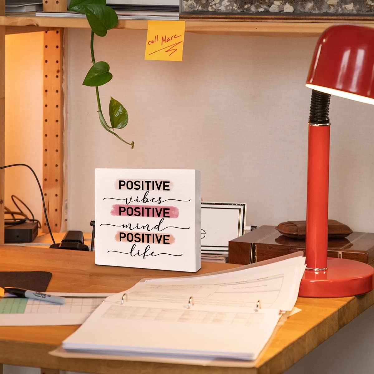 Positive Quotes Desk Decor, Wooden Box Sign, Positive Vibes Mind Life image 4