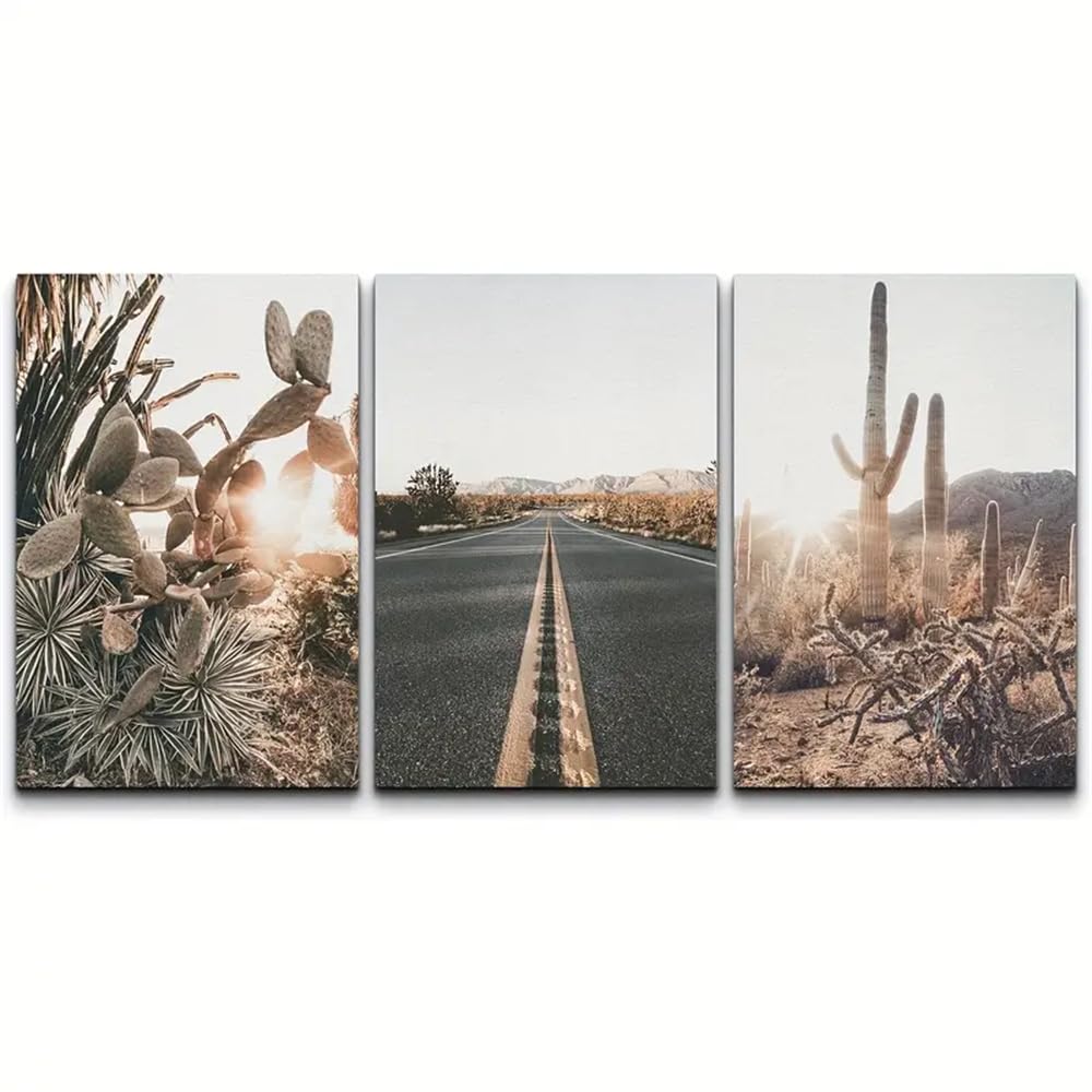 WBYZAC Art Prints-Canvas Print Wall Art Tree Desert Botanical Landscape Wall Pictures Paintings Road Nature Modern Art Floral for Bedroom Kitchen Decor-50 * 70cm*3PCS (No Frame)