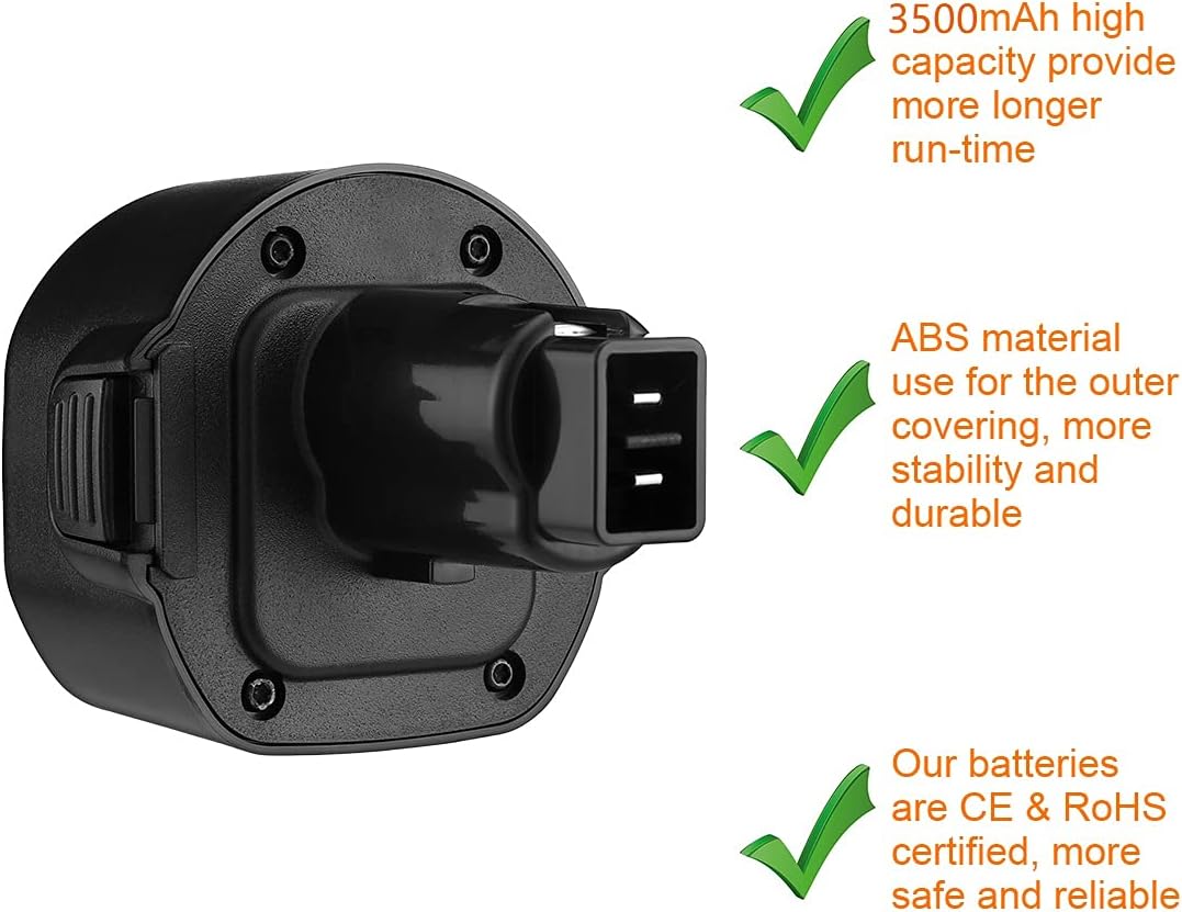 FirstPower for Dewalt 9.6V Battery Pack DW9062, Upgrade 3700mAh Battery Replacement for DEWALT 9.6V Battery NiCd, DW9061 DW9062 DE9036 DE9062 DW9614