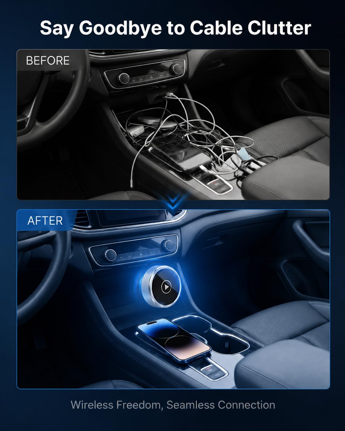 2026 Adattatore Wireless CarPlay & Android Auto, Adattatore 2 in 1 per iPhone e Android, Trasforma CarPlay Cablato in Wireless, WiFi 2,4/5GHz con Connessione Automatica, Plug & Play Senza Latenza