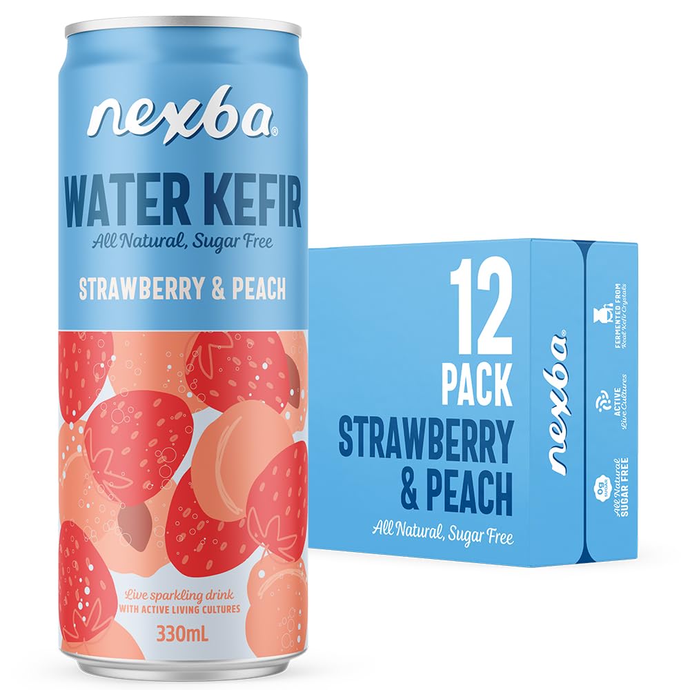 Strawberry & Peach Water Kefir 330 ml Slim Cans (Pack of 12) – All Natural, Sugar Free & Healthy Fruit‑Powered Probiotic Beverage