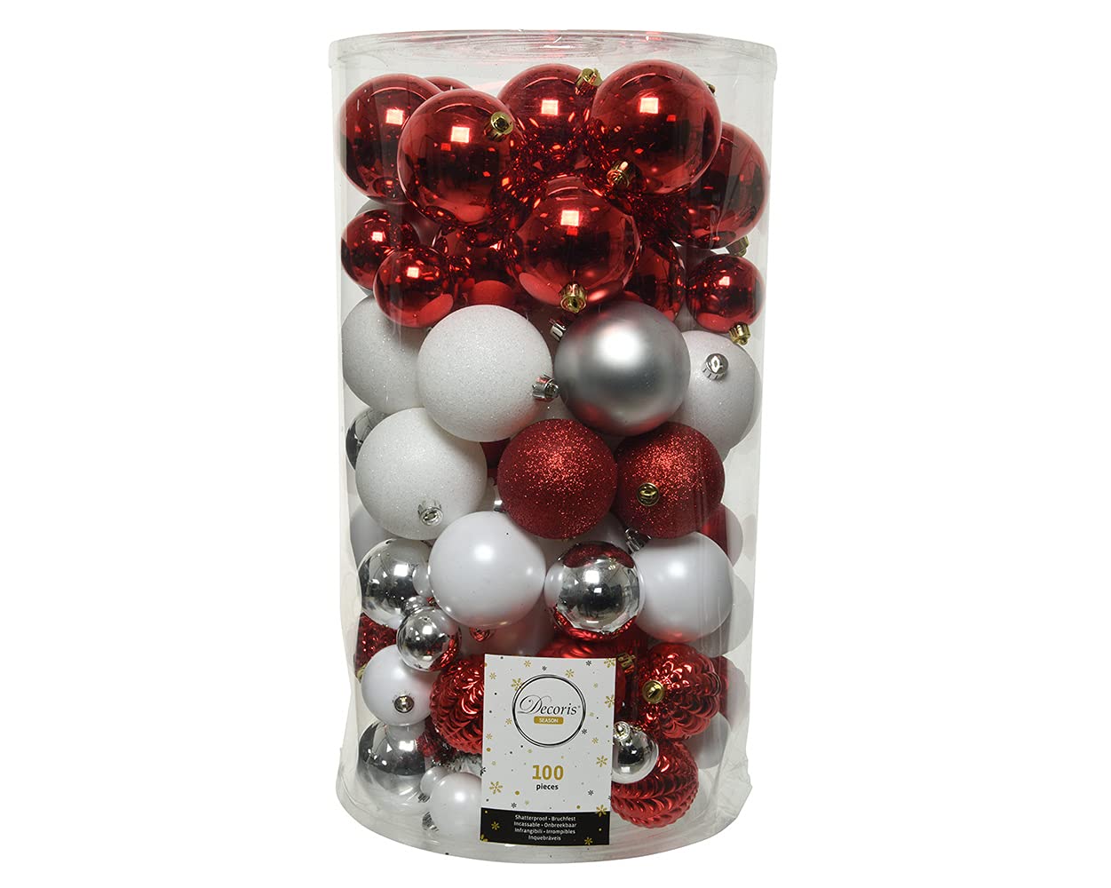 Bombki choinkowe z tworzywa sztucznego, 4 cm – 8 cm, miks 100 sztuk, zestaw z brokatem (różowo-biały, srebrny)