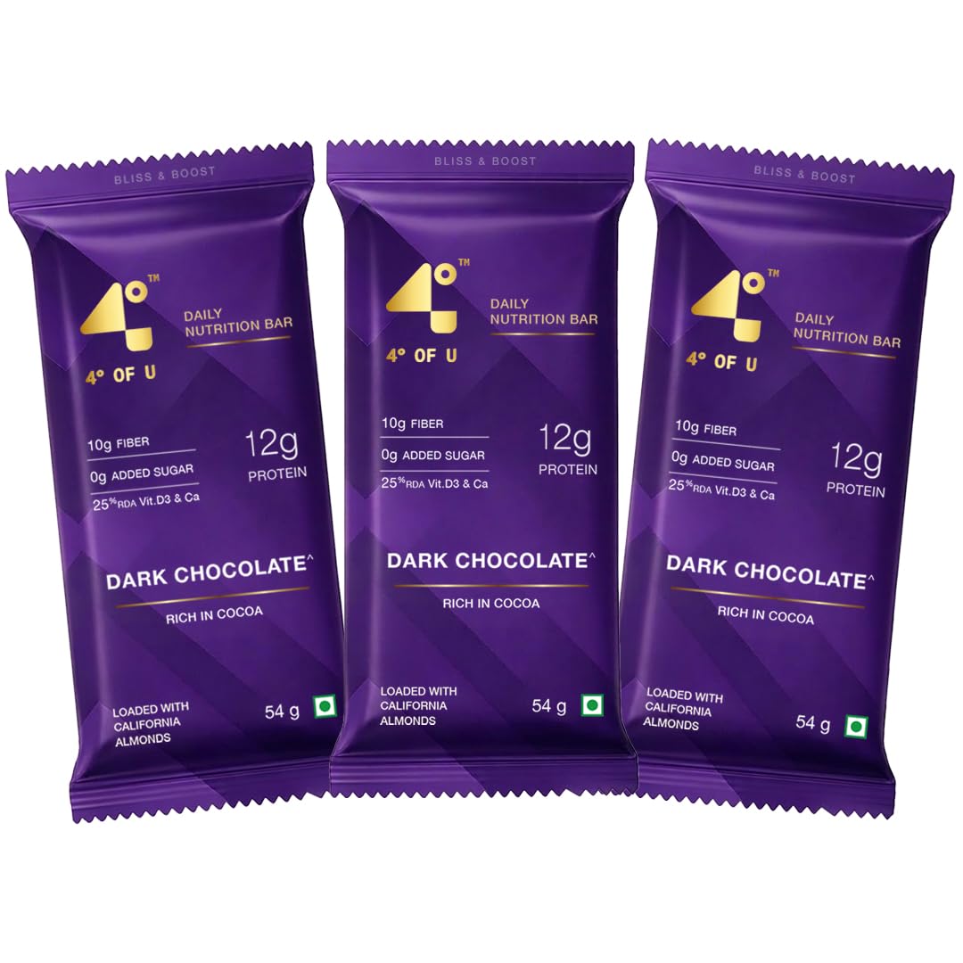 4 Degrees of U Women’s Wellness Protein Bar, Dark Chocolate | 12g Protein with No Added Sugar |10g High Fibre, Calcium & Vitamin D3, Pack of 3 (54g each)-image-45