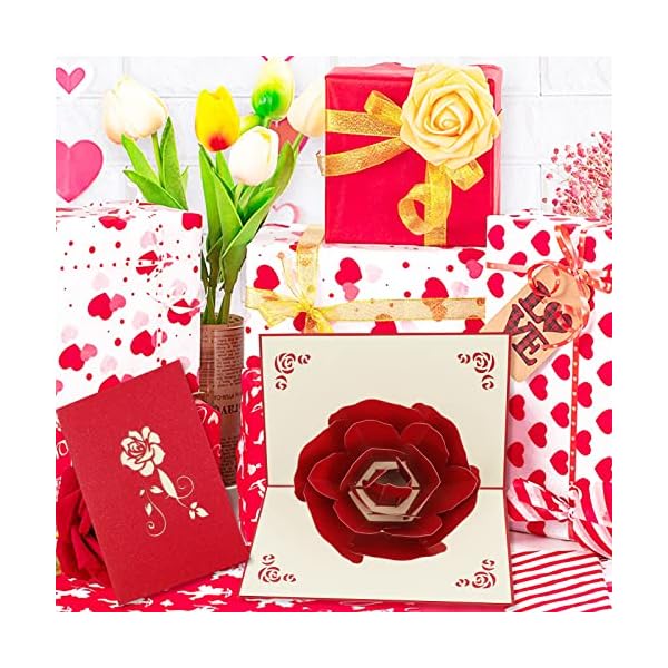 HOWAF 2 Piezas Tridimensional Tarjeta de San Valentín, Pop-up Tarjeta de felicitación diseño de Flores y Corazones para… - Imagen 7