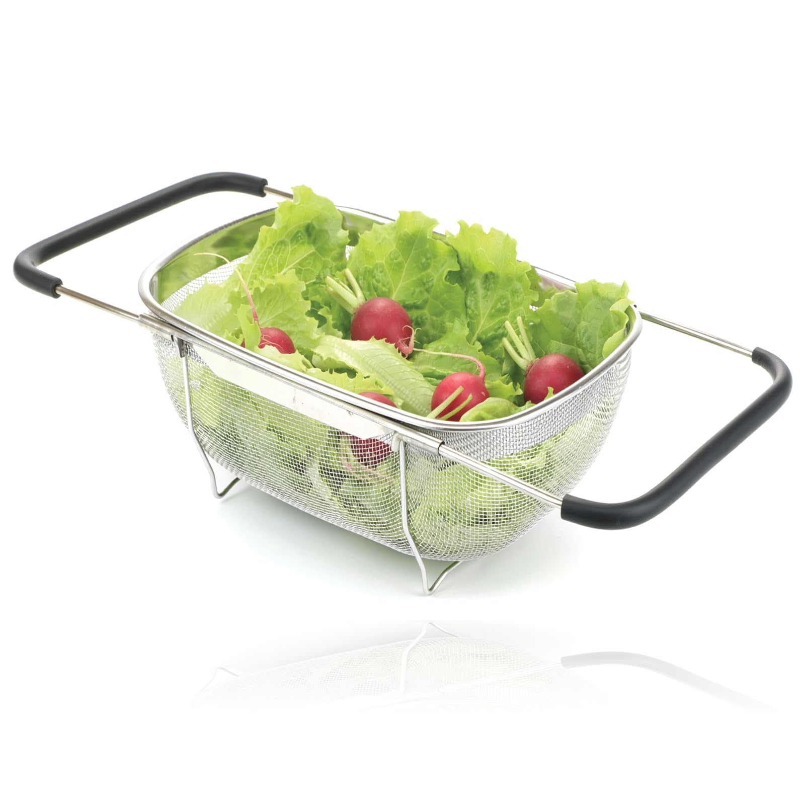 SPARES2GO Strainer Sieve Extendable Drain Basket Wire Mesh Over Sink Colander 190x255mm - Wash Fruit, Rice, Pasta and Vegetables