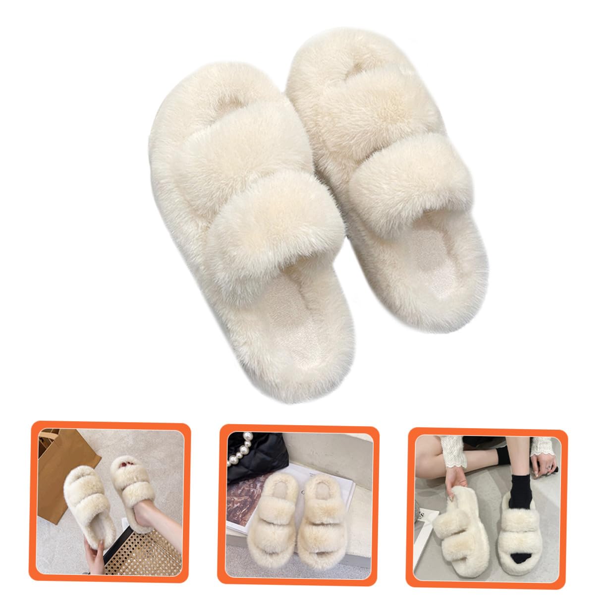 Pantofole da Donna Pelliccia Bianca, Confortevoli e Calde, Suola Antiscivolo in Gomma, per Uso Interno in Inverno e Autunno