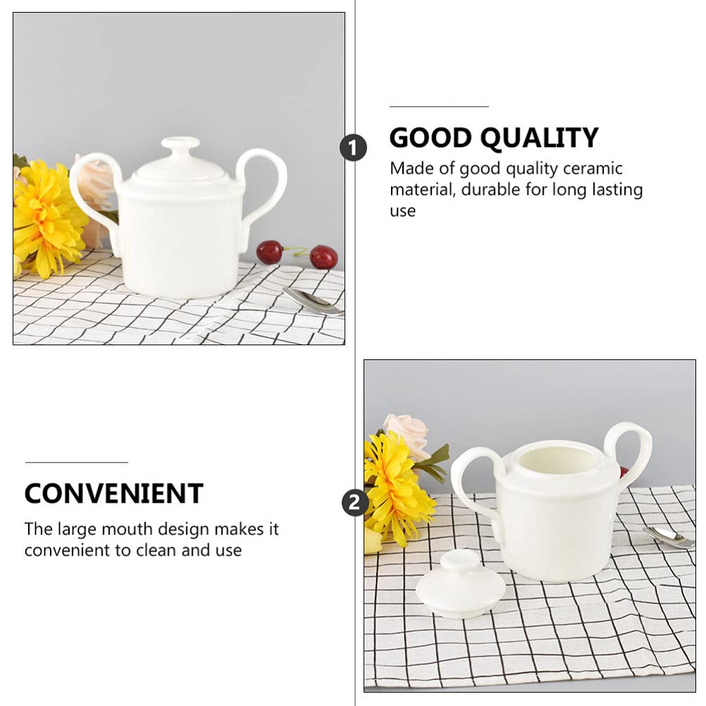 Cabilock Ceramic Tea Canister Ceramic Pot with Lid Food Storage Jar Sugar Jar Steam Soup Bowls with Handle for Home Kitchen Egg Custard Medicinal Birds Nest Tonic White