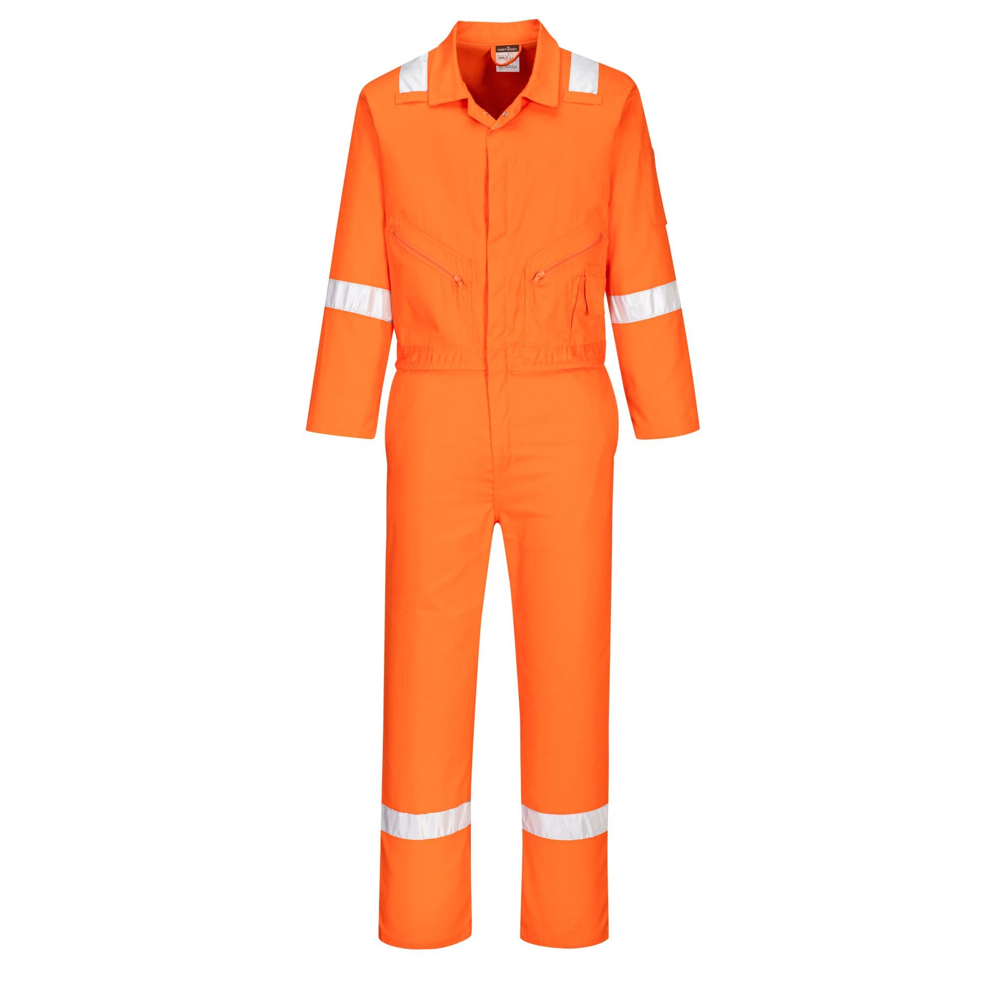 Portwest C814 Iona Lightweight Reflective Cotton Coverall with Pockets - Safety Boiler Suit Workwear Overalls, Orange, 4XL