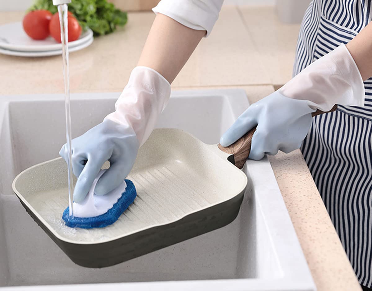 YLWX 3 Paia di Guanti di Gomma per la Pulizia, Guanti Riutilizzabili per Lavare i Piatti in Cucina per i Lavori Domestici e la Cucina (Color : Verde, Size : L