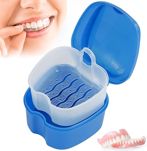 Miniatura 8 de Estuche de dentadura para dentaduras postizas, caja de almacenamiento de dientes falsos con cesta de enjuague, estuche de almacenamiento portátil de