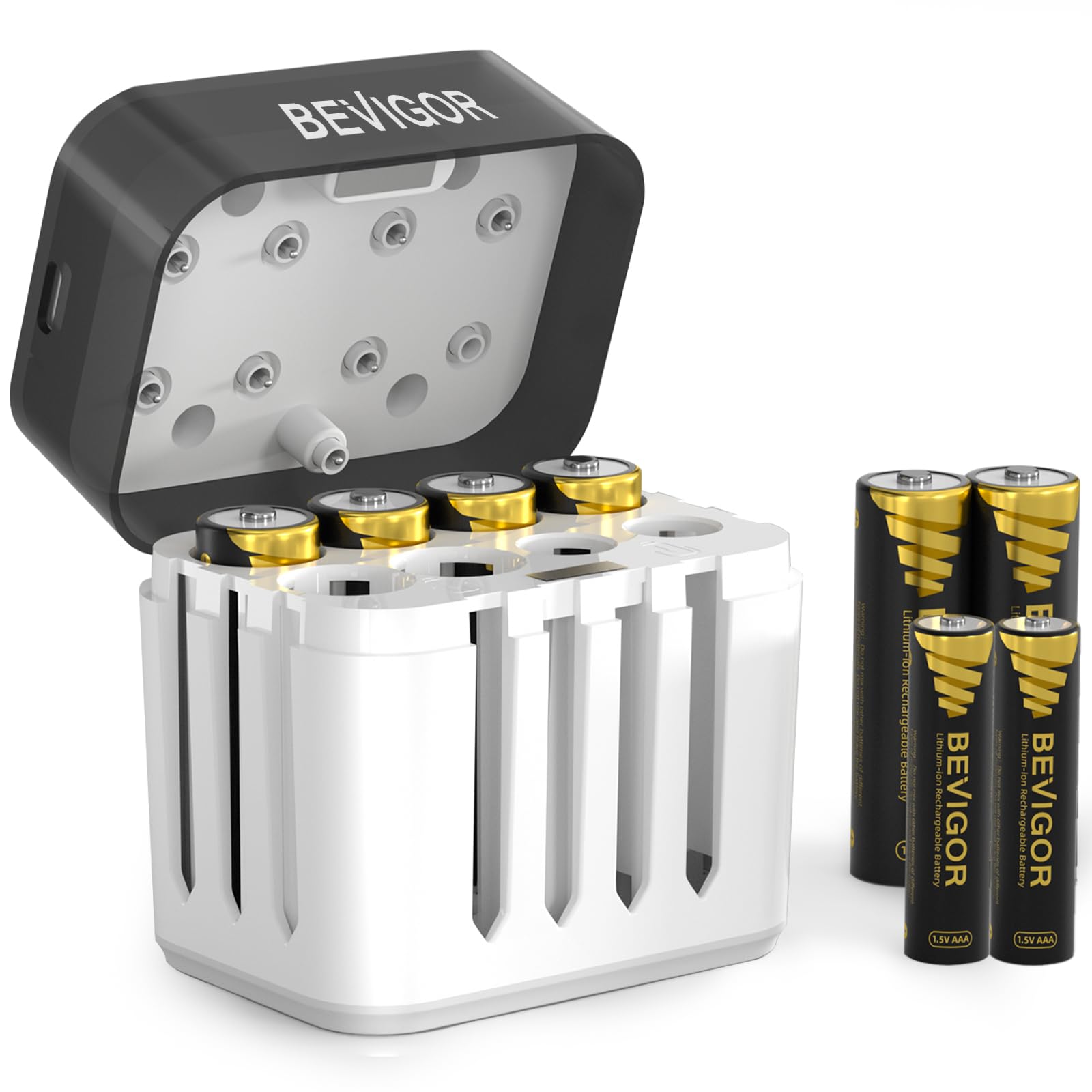 BEVIGOR 6×AA 2×AAA Lithium-Akkus, USB-C, Ladecase, 1,5V Konstant
