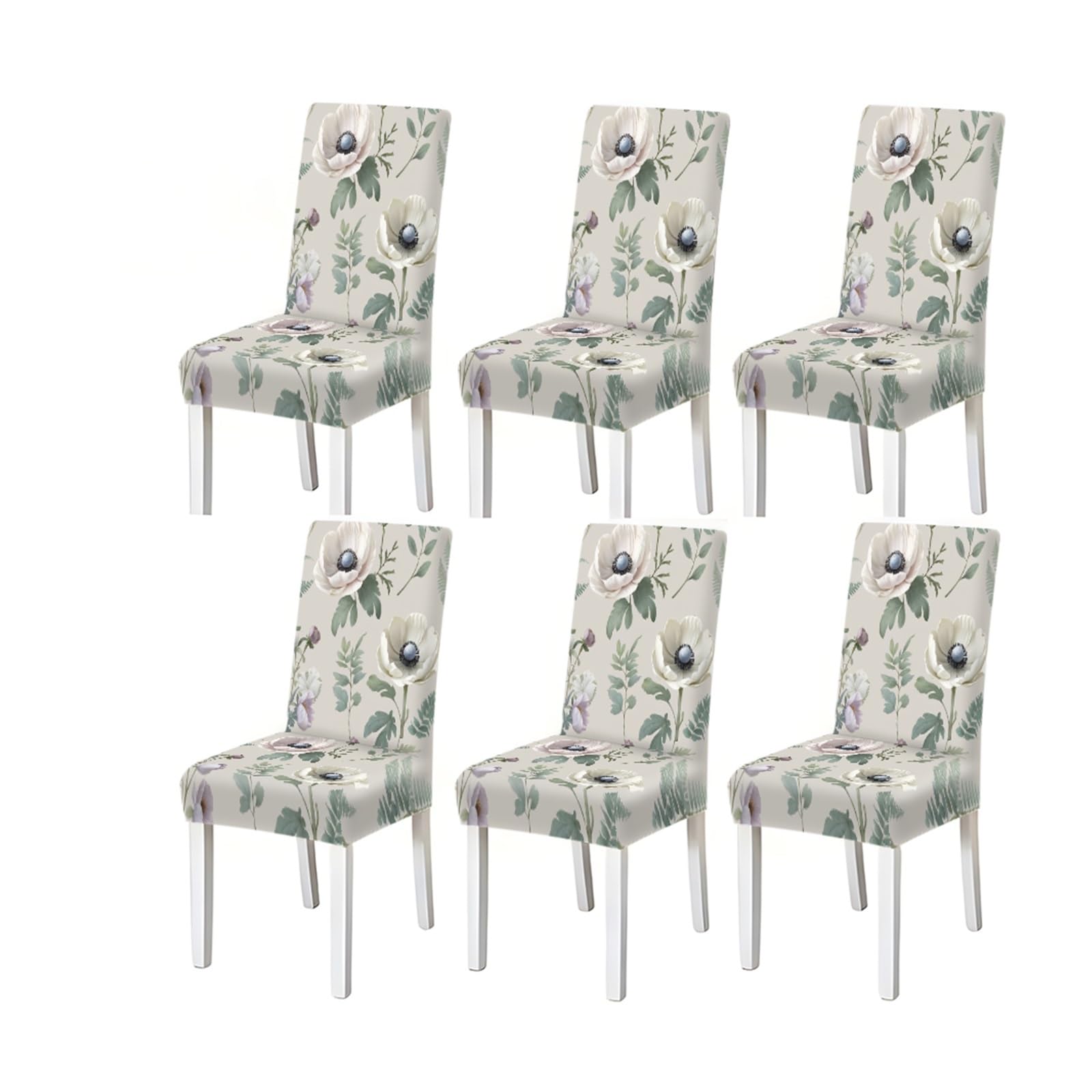 BOSUYBN Watercolor White Anemone Floral Botanical Print Stretch Dining Chair Covers, For Home Kitchen Dining Room Party, 2/4/6 PCS Furniture Protectors for Home Dining Room(6PCSChair cover)