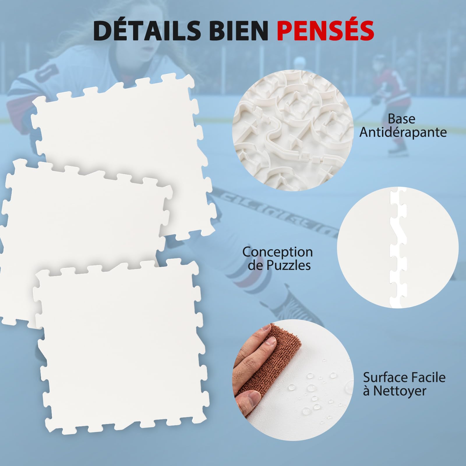 COSTWAY Lot de 10 Dalles de Sol pour Hockey 46,5 x 46,5CM, Revêtement de Sol pour Hockey Le Tir, Tapis de Glace Artificielle Intérieur Extérieur Patinoire, Installation Facile