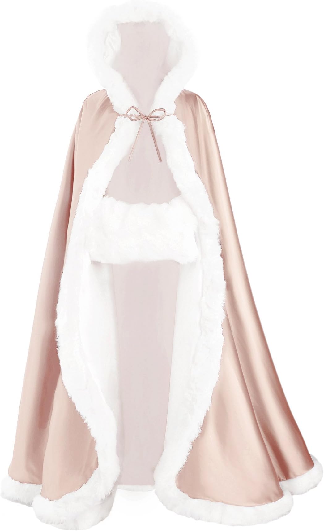 BEAUTELICATE Wedding Hooded Cloak Bridal Cape with Hood Women's Long Faux Fur Poncho Coat Winter Halloween Christmas Cosplay Costume Plus Size with Free Hand Muff