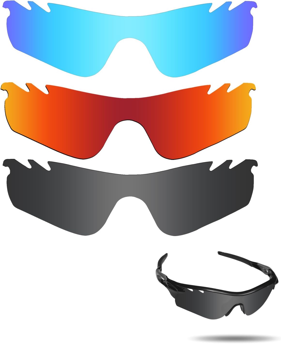 Fiskr Polarized Lenses Replacement for Oakley RadarLock Path Vented(OO9181) Sunglasses with Impact Resistance, UV Rays Protection and Multifunctional Protection(Stealth Black & Fire Red & Ice Blue)