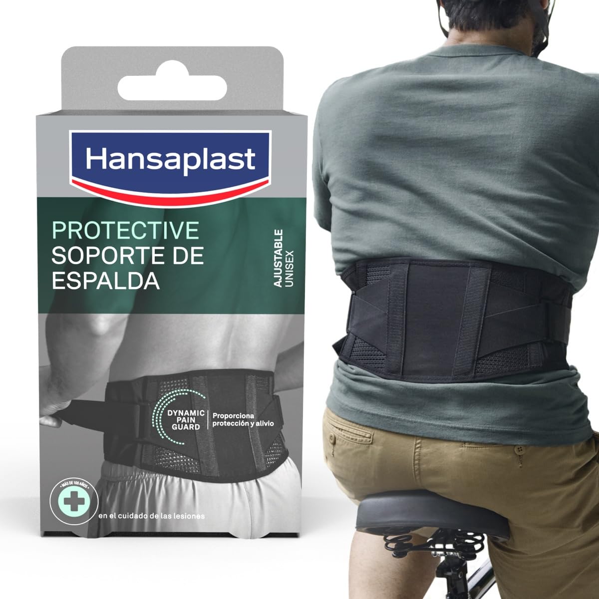 Hansaplast Soporte Protector de Espalda Ajustable, Apoyo y estabilidad, Faja negra para el alivio del dolor, Faja lumbar para sujeción adicional