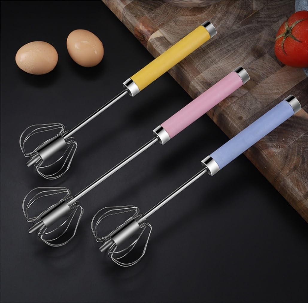 Schneebesen Rührbesen Halbautomatischer, Handbetriebener, Rotierender Schneebesen-Rührer Aus Edelstahl for Mischen Und Aufschäumen Handschneebesen(Pink,29.5cm)