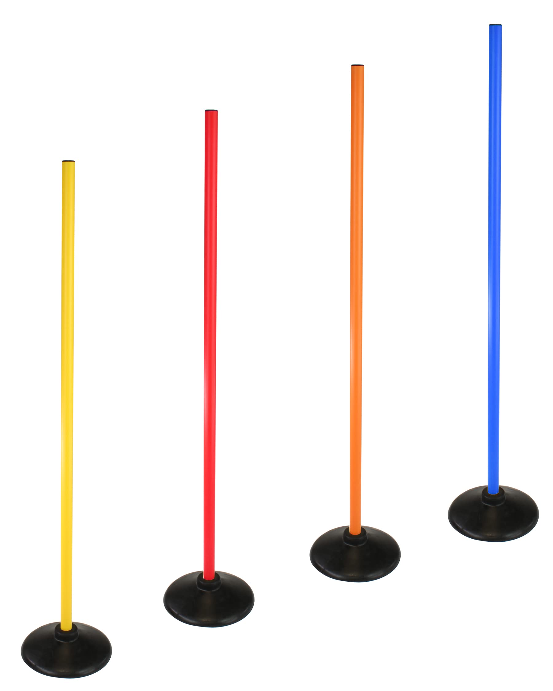 Lot de 4 pieds à disque combinés en caoutchouc plein et barre de 100 cm - Base en caoutchouc et barre d'entraînement pour slalom et entraînement de coordination - Pour football et sports