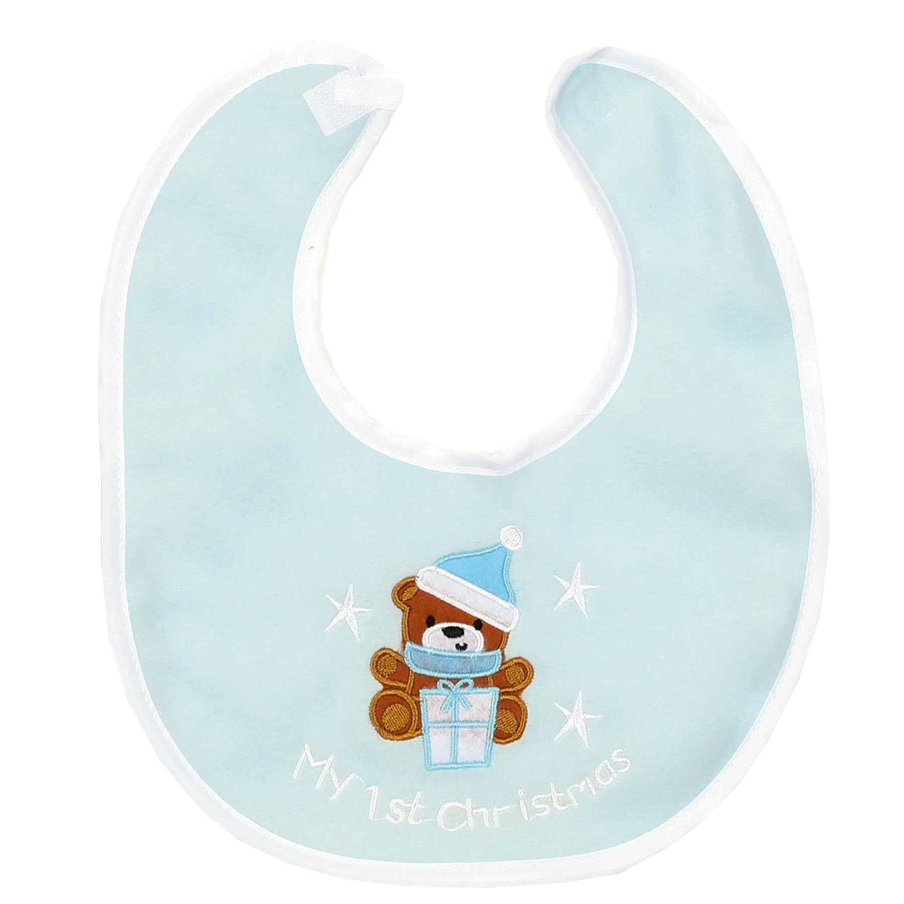 Widdle Gifts My 1st Christmas Baby Bib with Embroidered Bear and Stars (BLue)