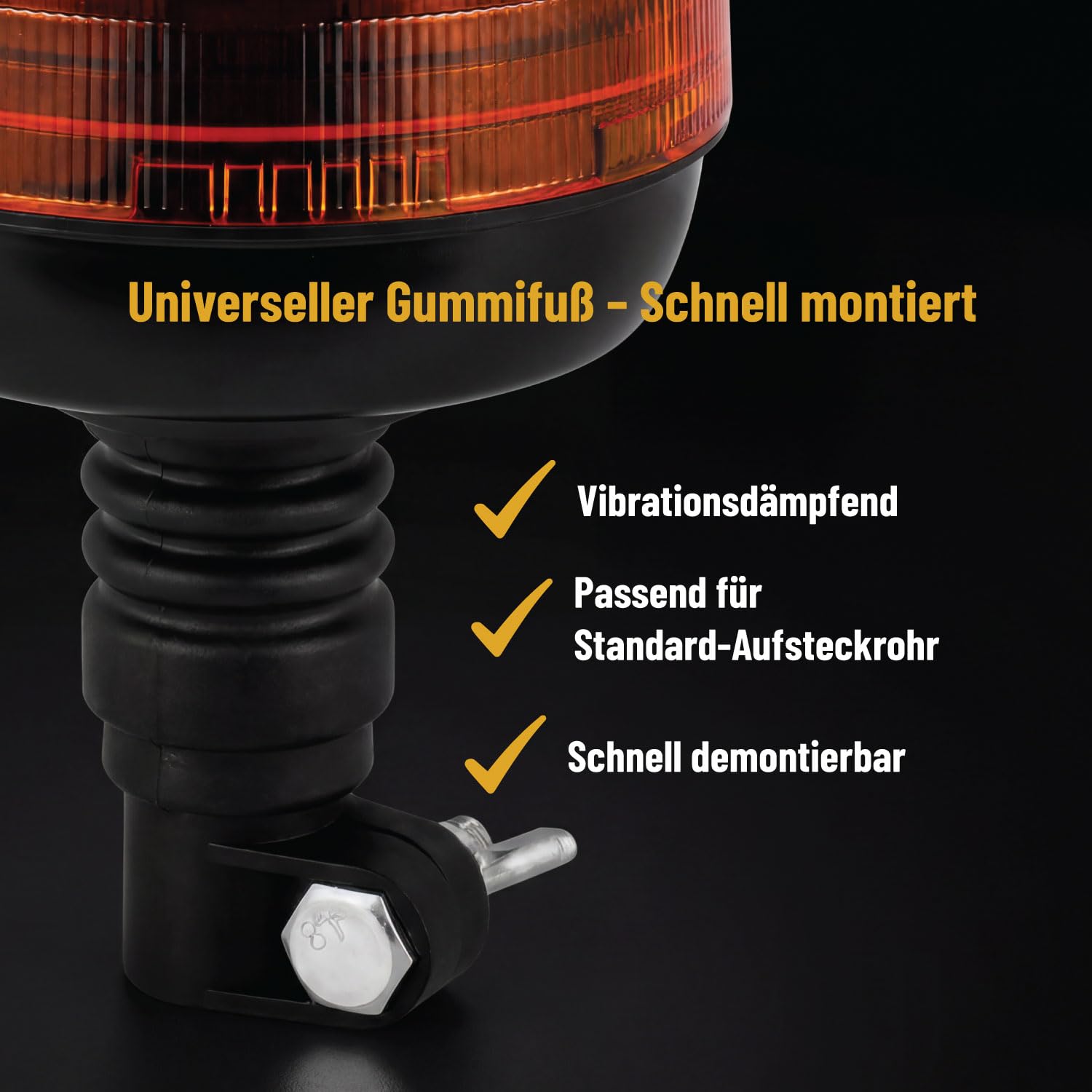 LED Rundumleuchte 12V 24V mit DIN-Stecker – Drehlicht Orange für Traktor, Auto, LKW – ECE R65 R10 Straßenzulassung, IP67, 3 Blitzmuster, Rundumlicht Warnleuchte