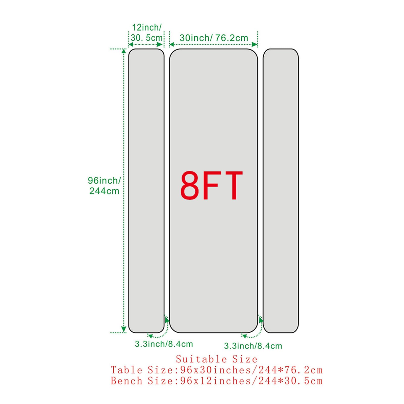 Funda de mesa de picnic ajustada con fundas de banco, funda de mesa de picnic al aire libre, 3 piezas, 8 pies, impermeable, elástico en todo el contorno, imitación de grano de madera, para picnic al