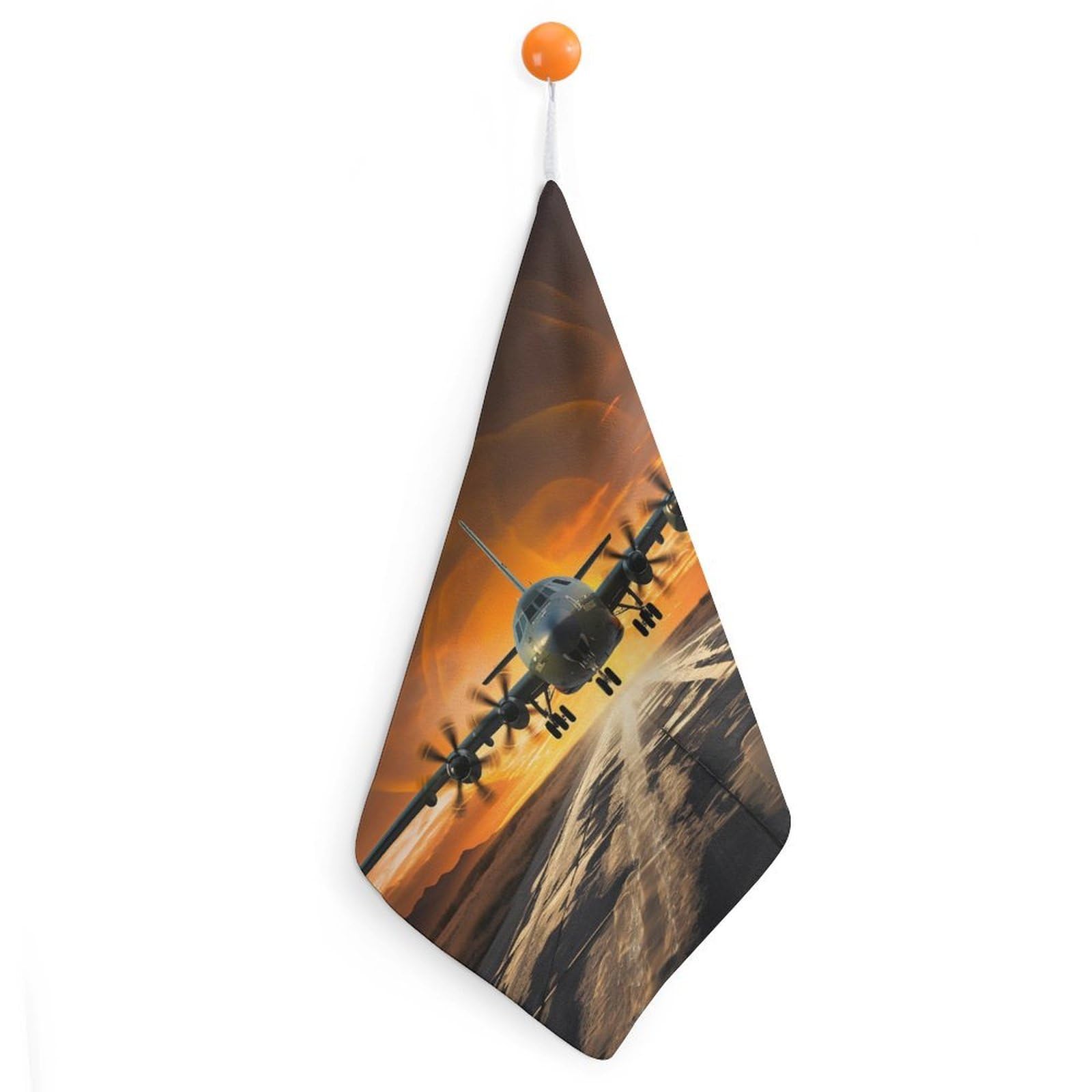 Military Plane Landing On Airforce Runways Against Beautiful Dusky Kitchen Hand Towels Absorbent Towels Quick-Drying Towel with Loop & Hook Soft Dish Cloths for Kitchen & Bathroom 1PCS