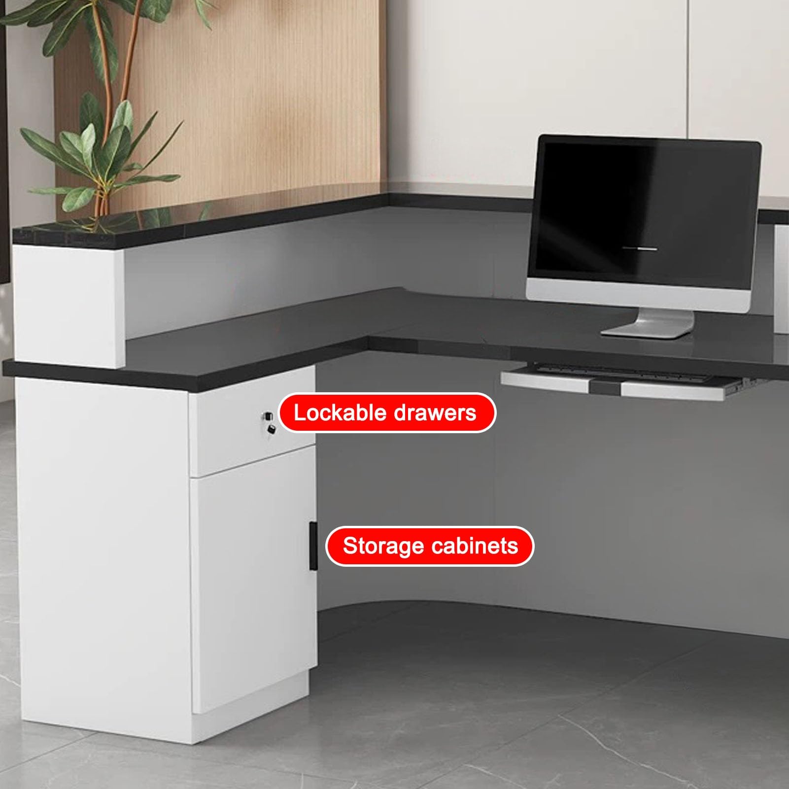 Mostrador De Recepción, Mostradores Para Tiendas, Mostrador Frontal, Mostrador De Cajero En Forma De L, Mesa De Recepción Con Cajones Con Cerradura, Para Salón, Caja, Oficina(White+orange,12