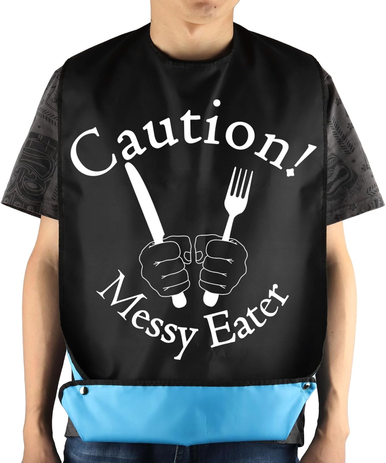 JNIAP Caution Messy Eater Adult Bibs With Crumb Catcher Gag Pranks Bib Gift Adjustable Dining Clothing Protectors For Adults