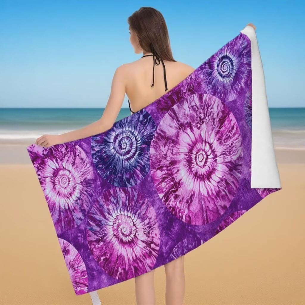 Telo Mare XXL 220x100cm/35x70cm, 2 Set Telo Mare Microfibra Viola Asciugamano Palestra Uomo, Antisabbia, Leggero, Asciugatura Rapida, Teli da Spiaggia Grandi Accessori per Camping Natation Yoga J-42