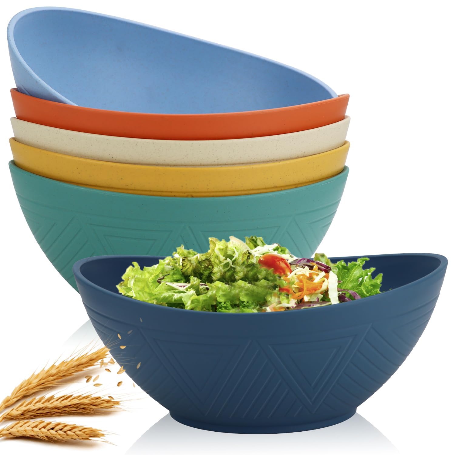 Homienly 60oz Wheat Straw Bowls Set of 6 Salad Bowls Large Popcorn Bowl Unbreakable Serving Bowls Microwave &amp; Dishwasher Safe Bowl Set Centerpiece Bowls for Kitchen, Party, Decor, Camping (Multi)