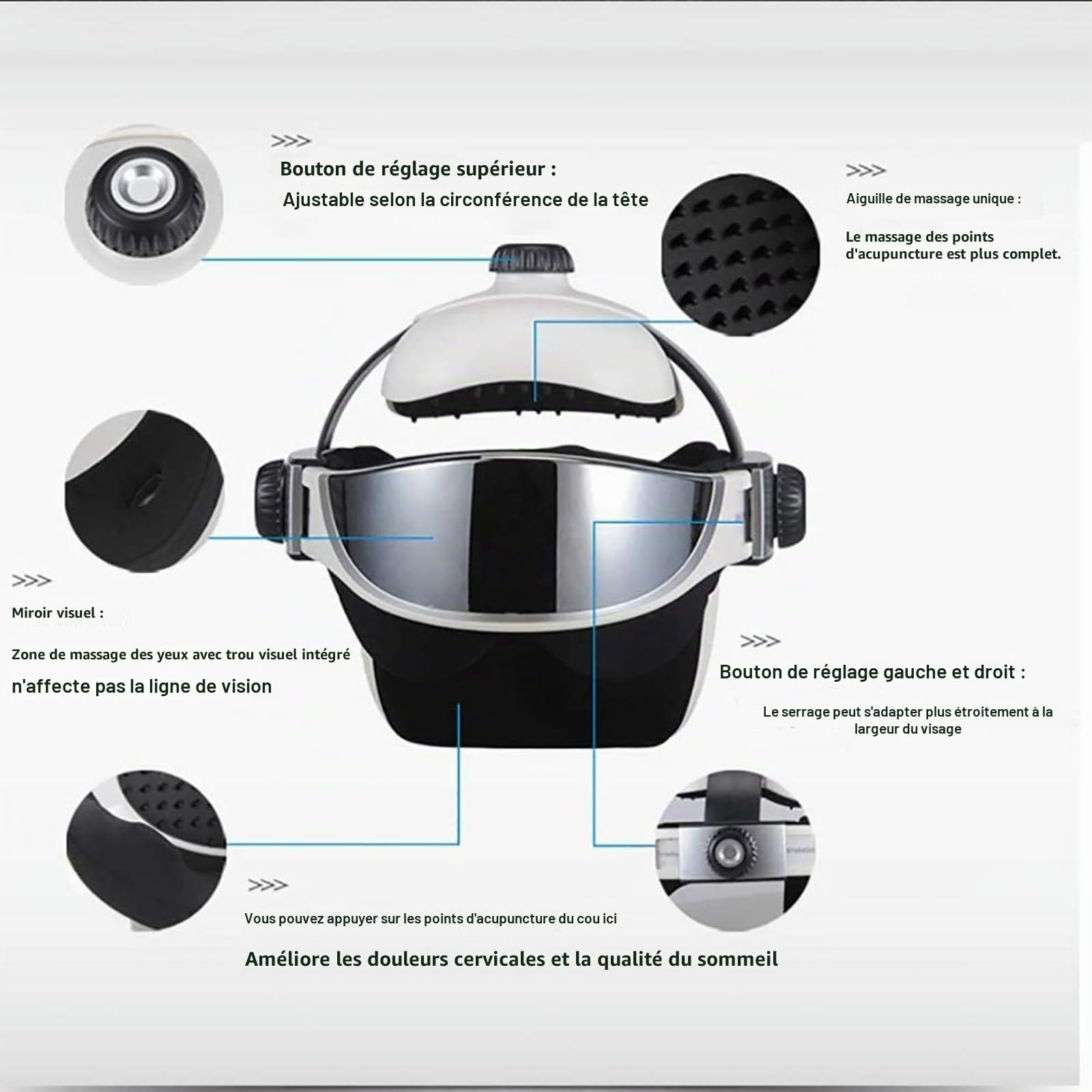 Casque de Massage du Cuir chevelu, intensité réglable, Points d'acupuncture, pour stimuler la Pousse des Cheveux, soulager Le Stress en Profondeur, Masseur électrique Portable