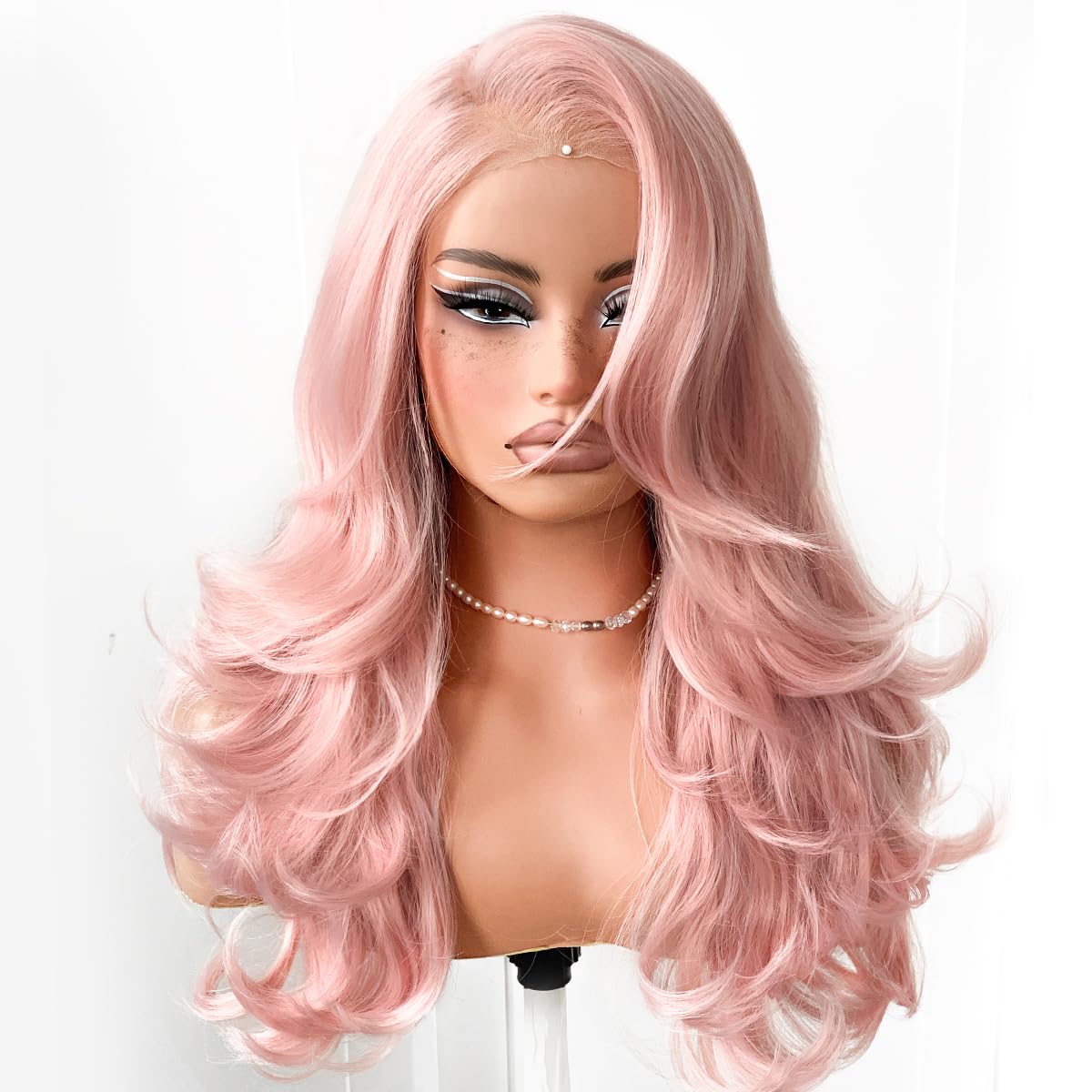 Voluminous Feather Layered Hair Flip Out Preplucked Precision-Precut-cut Ready-to-Go Glueless 13x6 HD Synthetic Lace Front Wig Pastel Pink Wig