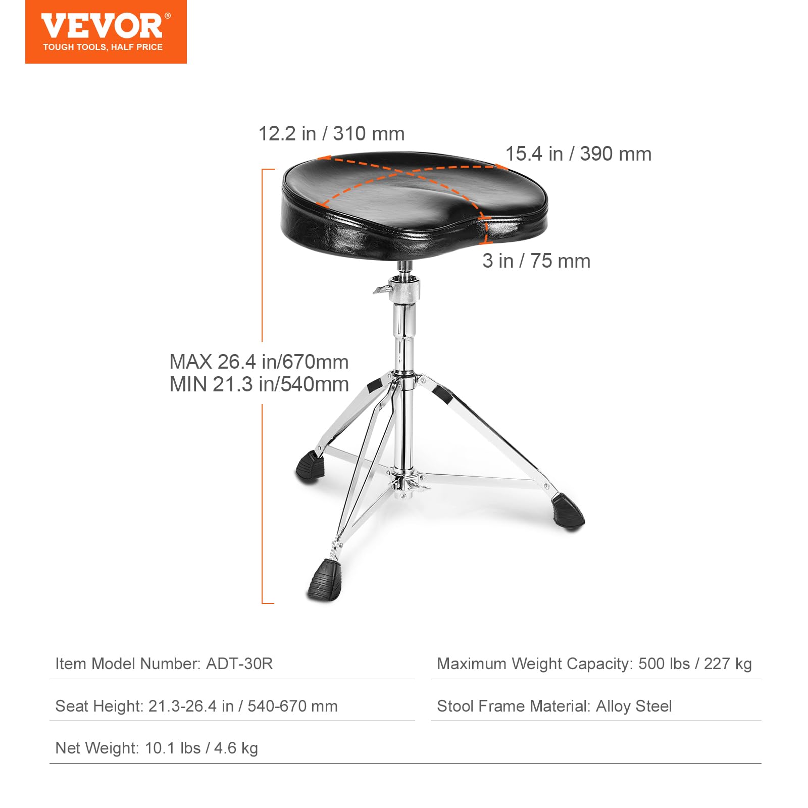 Flexzion Drummer-troon, gewatteerde drumkruk voor volwassenen en kinderen met verstelbare hoogte - Drummer-stoel met rond bovenblad met opvouwbaar statief en antislip rubberen voetjes voor beginners