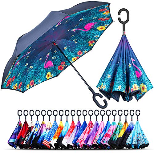 Owen Kyne Windproof Double Layer Folding Inverted Umbrella, Self Stand Upside-Down Rain Protection