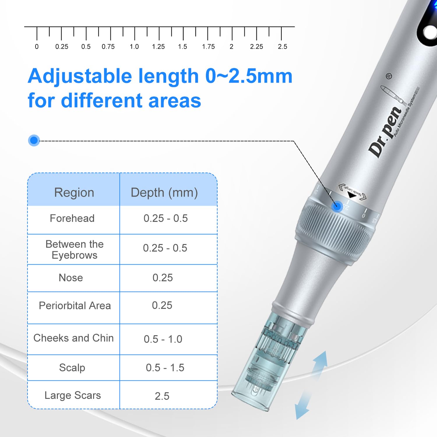Dr. pen Ultima M7S Microneedling Pen - bezprzewodowy długopis do mikronakłuwania elektryczny Derma Pen do pielęgnacji twarzy, ciała i skóry, długopis do mikronakłuwania - z 27 wkładami(Srebrny)