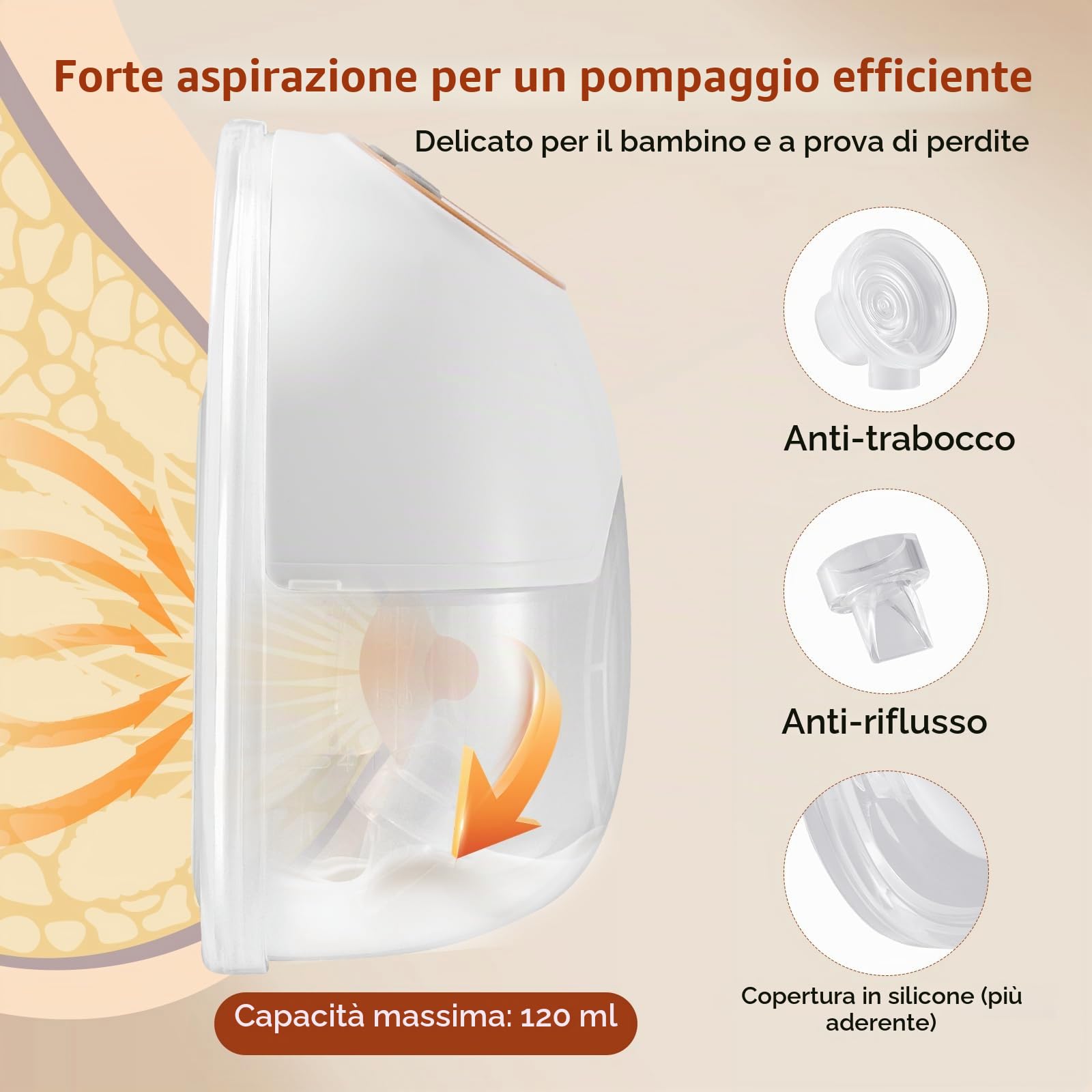 Tiralatte elettrico, tiralatte indossabile a mani libere con 4 modalità e 12 livelli, senza BPA, silenzioso, portatile e leggero con flangia da 17/19/21/24 mm, display LED intelligente