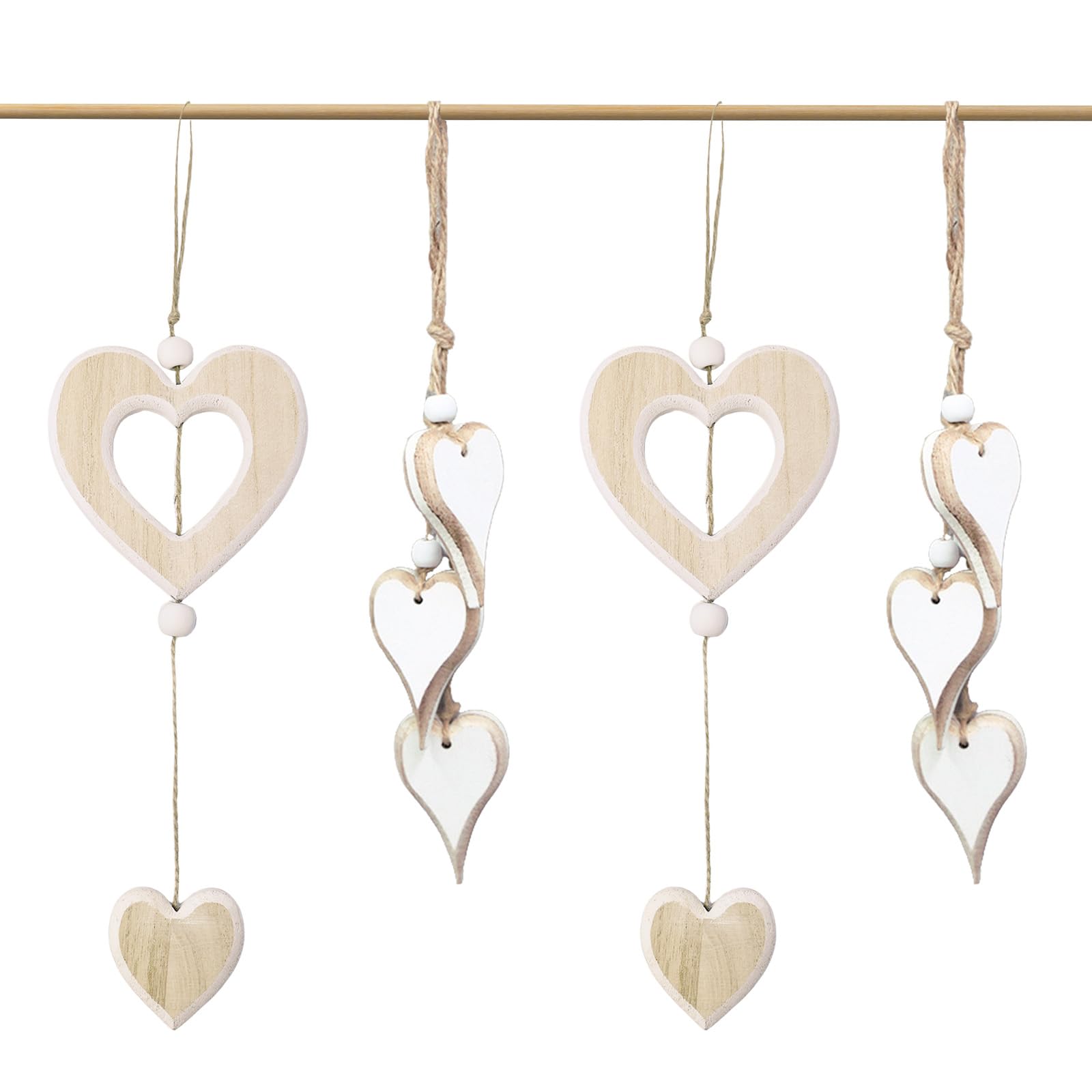 4Pezzi Pendenti Cuori Legno Ciondolo Decorativo a Forma di Cuore Pendenti Cuori Legno Cuore Decorativo in legno da Appendere Ornamenti cuori inLegno per Finestre,Ornamenti Natalizi,Fai da Te