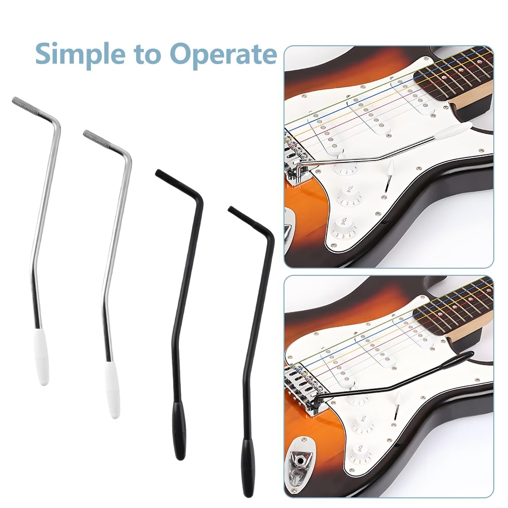 TWZKXC 4 Pcs 5mm/6mm Thread Tremolo Arm, Electric Guitar Whammy Bar with Tip Metal Single Tremolo Arm for Electric Guitar Tremolo System, Chrome Design(2 Pcs Silver 2Pcs Black)