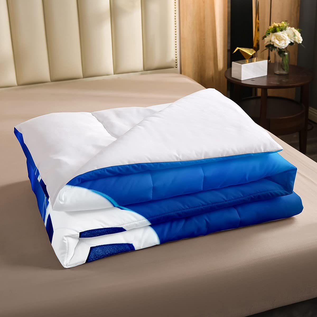 Edredón 3D de Fútbol Con Relleno y Pelota para Niños y Niñas - Juego de Ropa de Cama Deportiva, Azul Brillante, 2 Piezas, Tamaño Individual