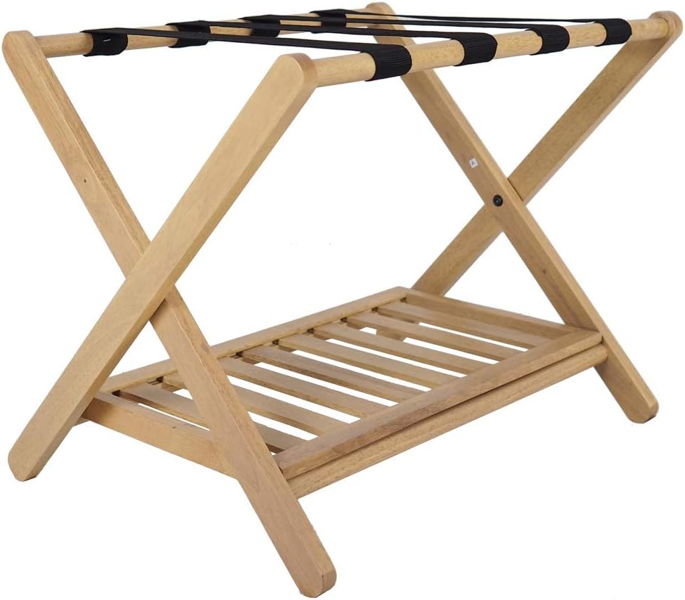 Penguin Home Premium Quality Classic Luggage Rack Crafted in Solid Hardwood Foldable Wood