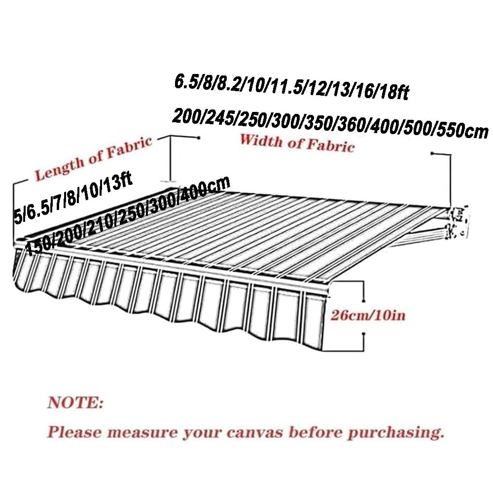 Store Rétractable Balcon, Toile De Remplacement De Store Banne Manuel, Tissu De Remplacement pour Auvent De Terrasse, Anti-UV, 200 250 300 350 400 500cm(Dark Gray,11.5x10ft/350x300cm)
