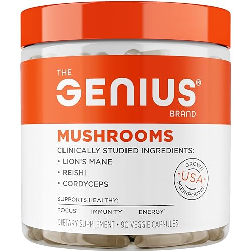 Genius Mushroom Supplement - Full-Spectrum Lion’s Mane, Cordyceps, Reishi -Daily Brain Nootropic for Energy, Focus, Memory & Overall Wellness - 90 Capsules – Organic for Mental Clarity & Performance