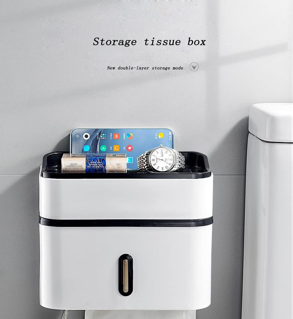 Portarrollos de Papel higiénico Adhesivo con cajón de Almacenamiento Caja de pañuelos de baño Soporte de Papel higiénico para Ducha montado en la Pared Portarrollos de Papel higiénico