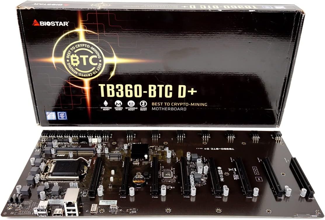 TB360-BTC D+ (Intel 8th and 9th Gen) LGA1151 SODIMM DDR4 8 GPU Support GPU Mining Motherboard. Requires CPU with IGFX and Server Power Supply.