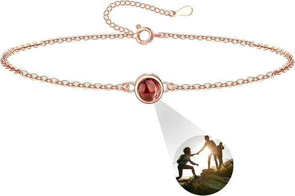 Sterling Silver Custom Photo Bracelet - Projection Picture Bracelet - Round Pendant with Personalized Photo Inside
