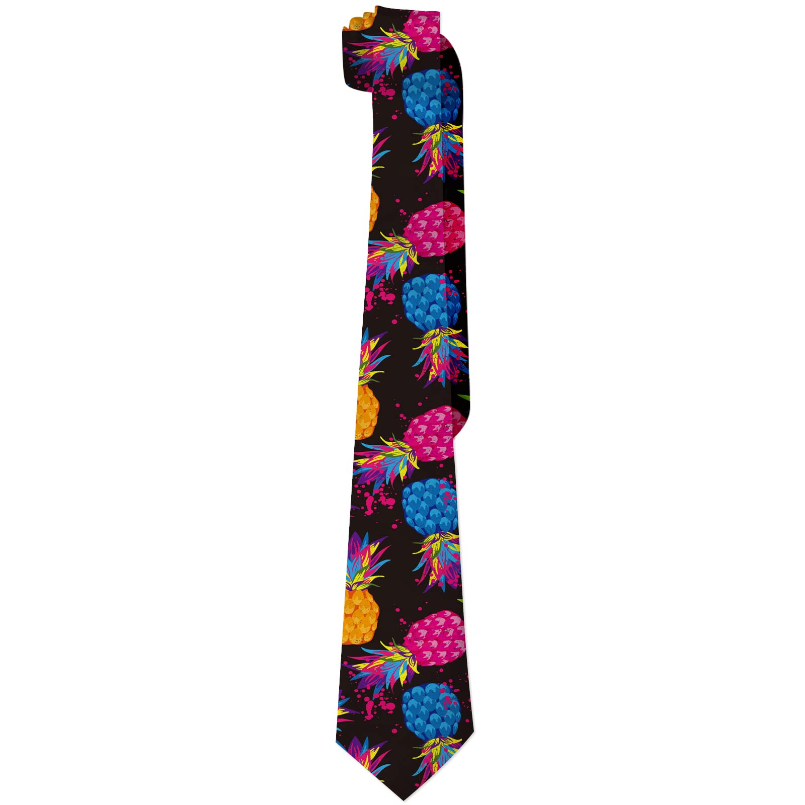Pengyvv Men's Black Tie Pineapple Neckties Tropical Exotic Fruit Colorful Pineapples Ties For Holiday Party Wedding, Gifts For Boys Teens