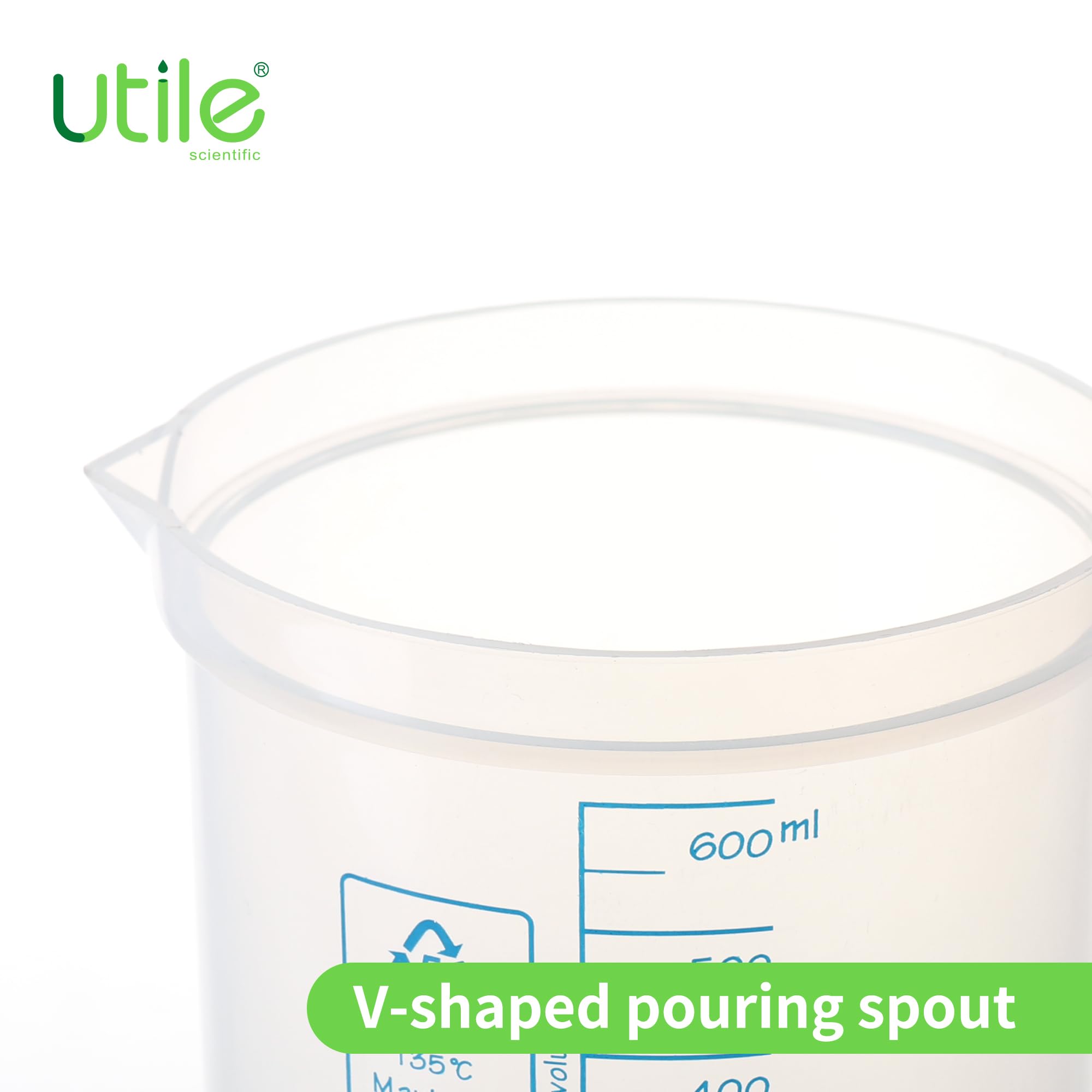 Utile Juego de vasos de precipitados de plástico, 2 unidades de 1000 ml con escala impresa azul, vasos de medición graduados de polipropileno, 4007.0281.02