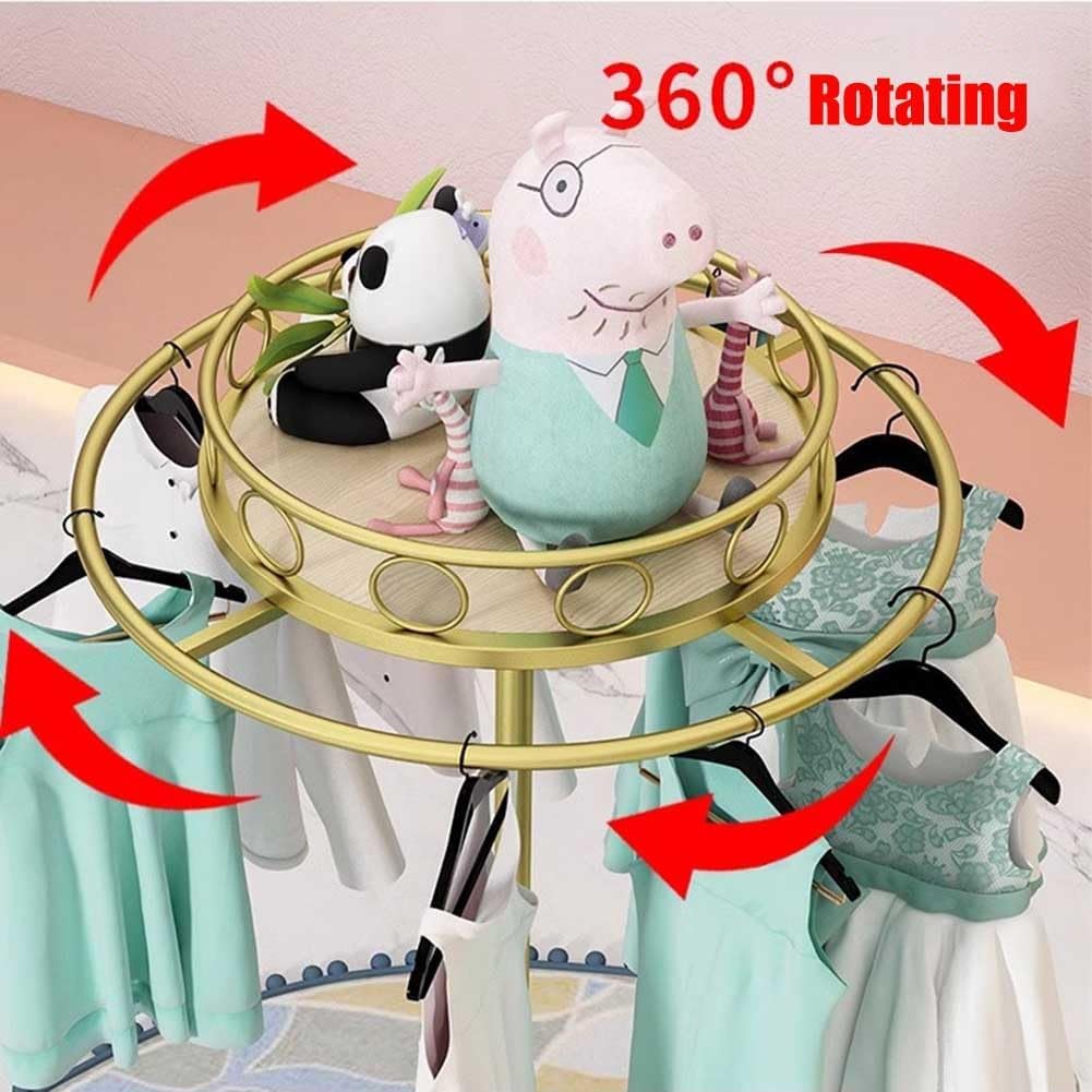 Rotatable Clothing Rack with Round Topper, Freestanding Round Garment Rack Metal Clothes Display Rack for Hanging Apparel Clothing Organizer in Retail Boutiques and