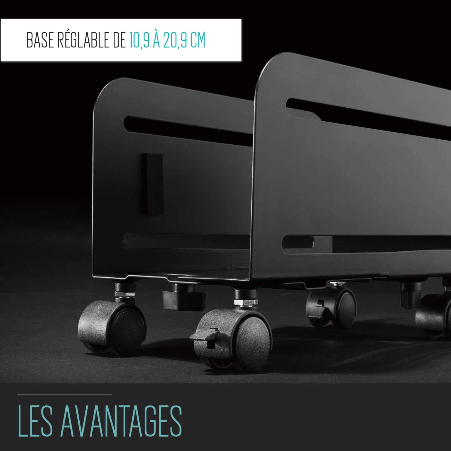 Ewent EW1291 Support pour Ordinateur de Bureau, Support PC avec Roues, Protège de la Poussière et de la Saleté - pour la Maison et Le Bureau, Base Réglable avec 4 Roues Pivotantes, Noir