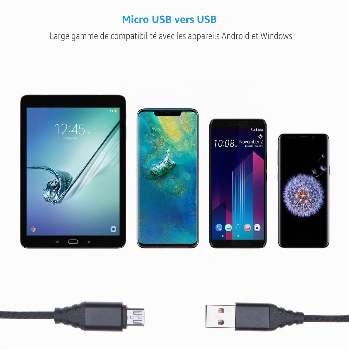 Keple Câble Micro USB Chargement Rapide Chargeur de Données en Nylon Compatible avec Game Controllers PlayStation PS4, PS3 / Xbox One, One S, One X, Elite Contrôleur | USB B Haute Vitesse (2m)